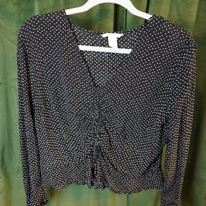 H&M Black Polka Dot Cynched Blouse Long Sleeve